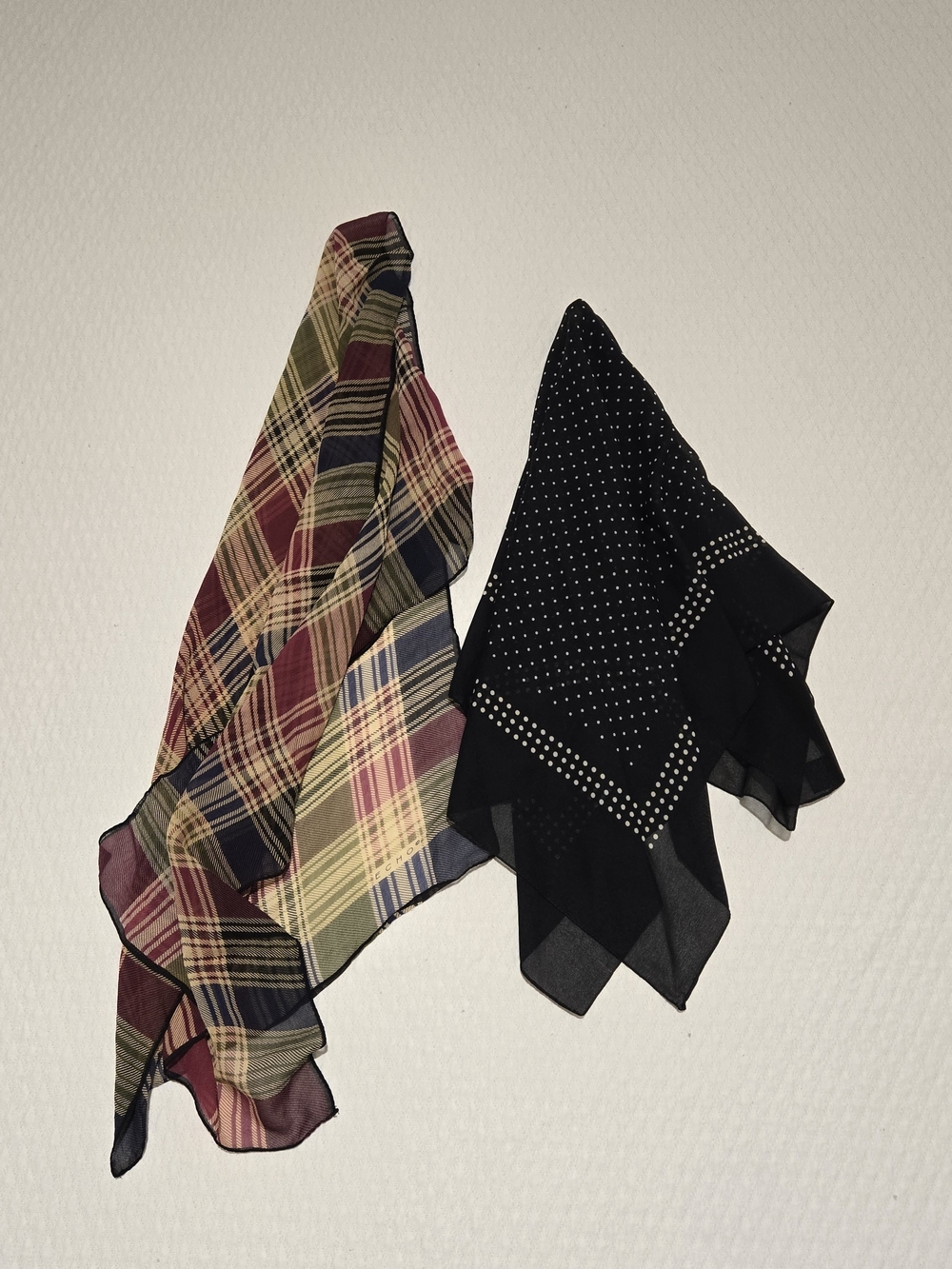 Preloved Set of Two Lightweight Scarves - Plaid & Black Dot